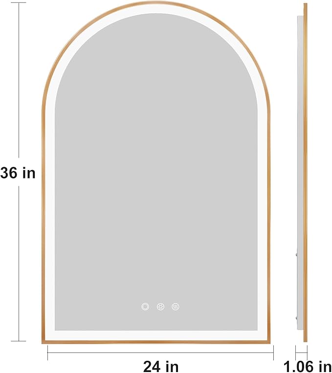 Arched LED Mirror for Bathroom 24"x36", Shatterproof, Touch Sensor, 3 Color - Image 7