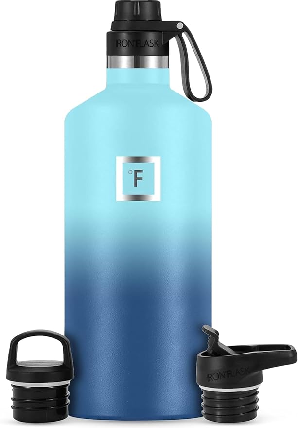 IRON °FLASK Camping & Hiking Hydration Flask with Spout, BPA-Free Insulated Stainless Steel Sports Water Bottle - 64 oz Blue Waves