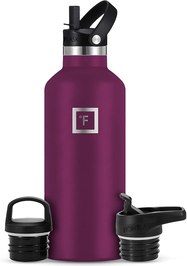 IRON °FLASK Camping & Hiking Hydration Flask with Straw, BPA-Free Insulated Stainless Steel Sports Water Bottle - 32 oz Burgundy
