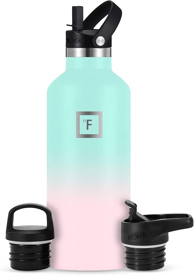 IRON °FLASK Camping & Hiking Hydration Flask with Straw, BPA-Free Insulated Stainless Steel Sports Water Bottle - 32 oz Bubble Gum