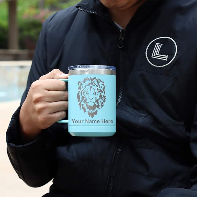 LaserGram 15oz Vacuum Insulated Coffee Mug, High Wing Airplane, Personalized Engraving Included (Light Blue)
