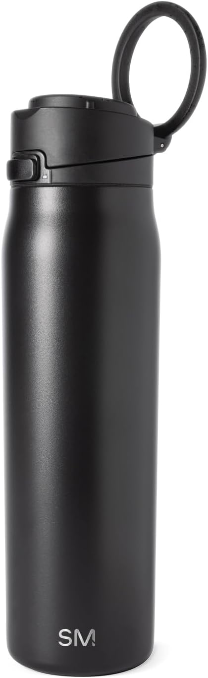 Simple Modern Mesa Loop Water Bottle with Covered Straw and Handle | 30oz Cup Holder Friendly Insulated Stainless Steel Bottles for Travel, Sports and School | Midnight Black