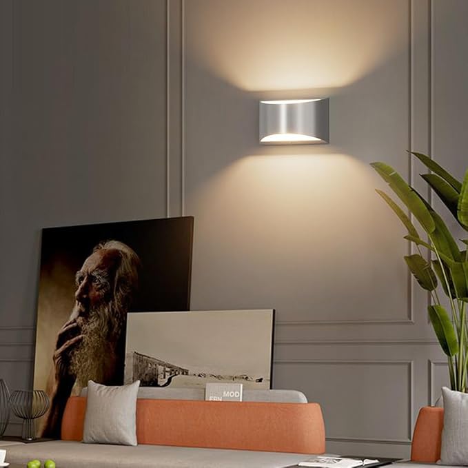 Aipsun Nickel Modern LED Wall Sconce Hardwired Indoor Wall Lights Set of 2 Up - Image 6