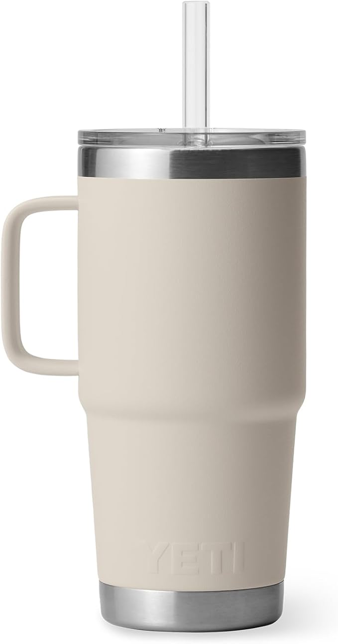 YETI Rambler 25 oz Tumbler with Handle and Straw Lid, Travel Mug Water Tumbler, Vacuum Insulated Cup with Handle, Stainless Steel, Cape Taupe