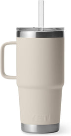 YETI Rambler 25 oz Tumbler with Handle and Straw Lid, Travel Mug Water Tumbler, Vacuum Insulated Cup with Handle, Stainless Steel, Cape Taupe