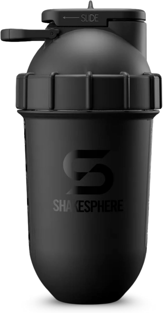 SHAKESPHERE Tumbler Protein Shaker Bottle - BPA-Free 24oz Blender Shaker Cups for Protein Shakes, Purees, Fruit, Smoothies & Pre Workout with Clear Window - Bladeless Mixer & Leak Proof - Matte Black