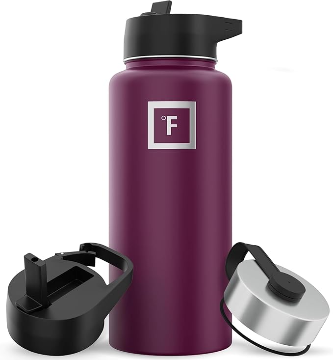 IRON °FLASK Camping & Hiking Hydration Flask with Straw, Wide Mouth Insulated Stainless Steel Sports Water Bottle - 32 oz Burgundy