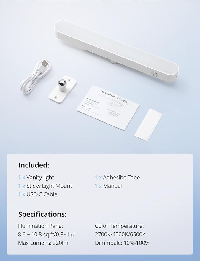 Combuh Rechargeable Makeup Light Bar LED Stick on Vanity Lighting - Image 9