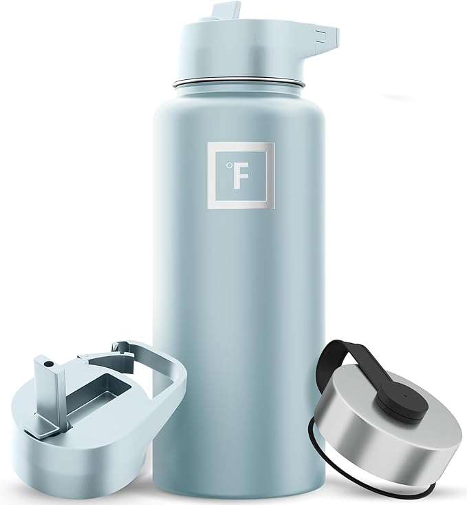 IRON °FLASK Camping & Hiking Hydration Flask with Straw, Wide Mouth Insulated Stainless Steel Sports Water Bottle - 32 oz Morning Mist