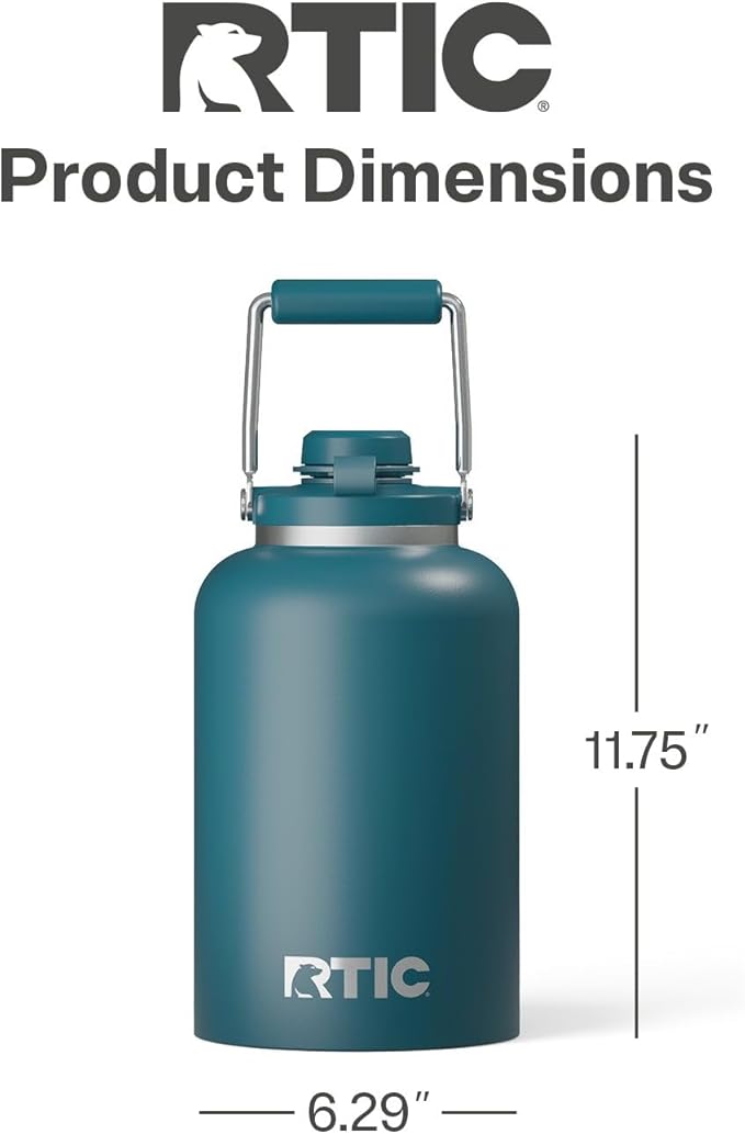 RTIC 1 Gallon Outback Jug, Stainless Steel, Ceramic Lined Insulated Water Bottle with Lid and Handle, BPA-Free, Double Wall Vacuum Insulation, Marine