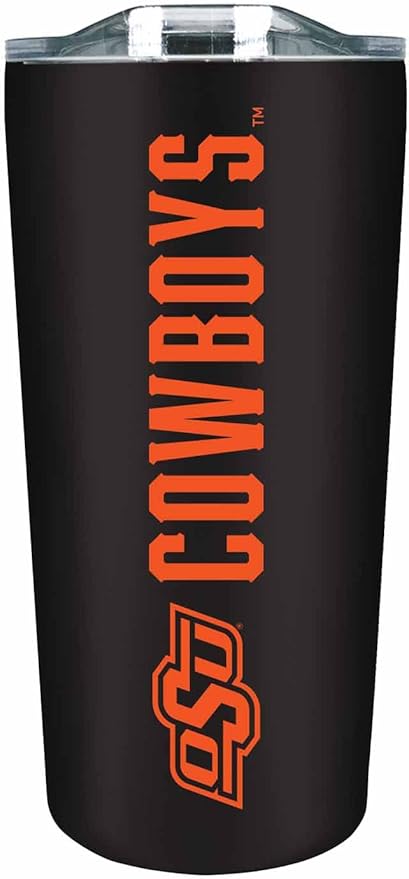 Campus Colors NCAA Stainless Steel Tumbler perfect for Gameday - 18 oz - Double Walled - Keeps Drinks Perfectly Insulated (Oklahoma State Cowboys - Black)