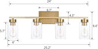 4 Light Bathroom Vanity Light Fixtures, Brushed Brass Modern Wall Lights - Image 3