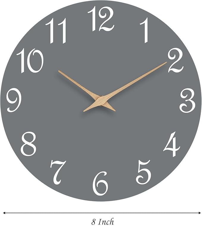 Mosewa Wall Clock Gray Battery Operated Silent Non Ticking Simple Modern Wood - Image 3