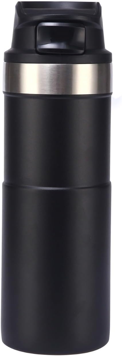 16OZ Trigger Action Travel Mug - 500ml BPA Free Insulated Stainless Steel Coffee Tumbler, Leak-Proof Wide Mouth Design for Commuters, Sports & Outdoor Enthusiasts (Black)