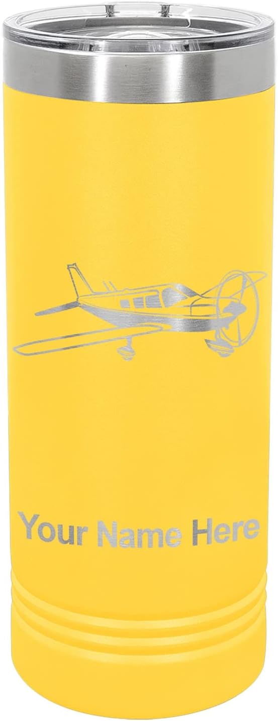 LaserGram 22oz Vacuum Insulated Skinny Tumbler, Low Wing Airplane, Personalized Engraving Included (Yellow)