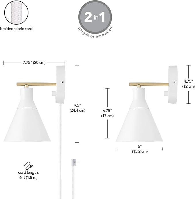 Globe Electric 65542 1-Light Plug-in or Hardwire Wall Sconce, Matte White - Image 14