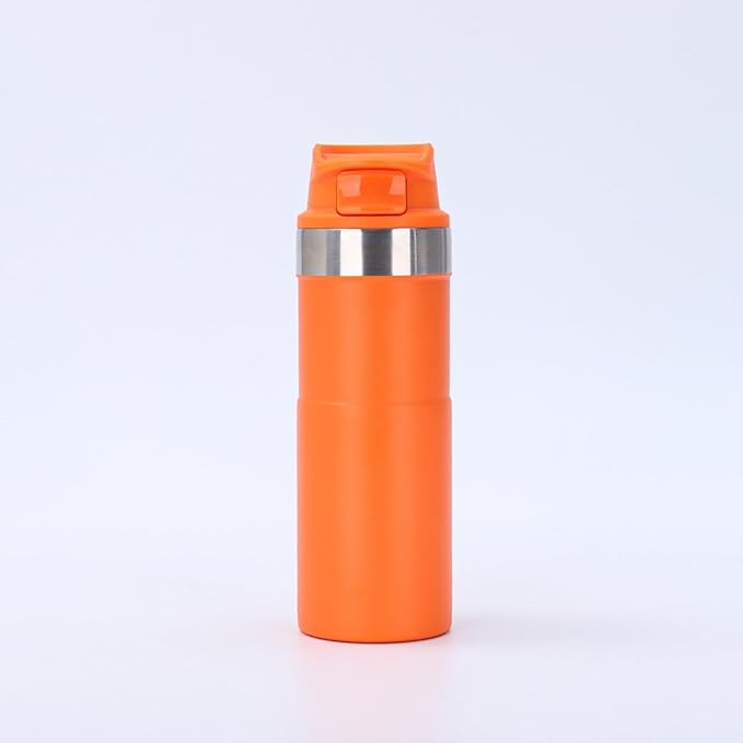 16OZ Trigger Action Travel Mug - 500ml BPA Free Insulated Stainless Steel Coffee Tumbler, Leak-Proof Wide Mouth Design for Commuters, Sports & Outdoor Enthusiasts (Orange)