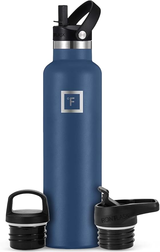 IRON °FLASK Camping & Hiking Hydration Flask with Straw, BPA-Free Insulated Stainless Steel Sports Water Bottle - 24 oz Twilight Blue
