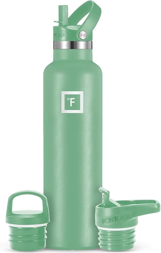 IRON °FLASK Camping & Hiking Hydration Flask with Straw, BPA-Free Insulated Stainless Steel Sports Water Bottle - 24 oz Sage