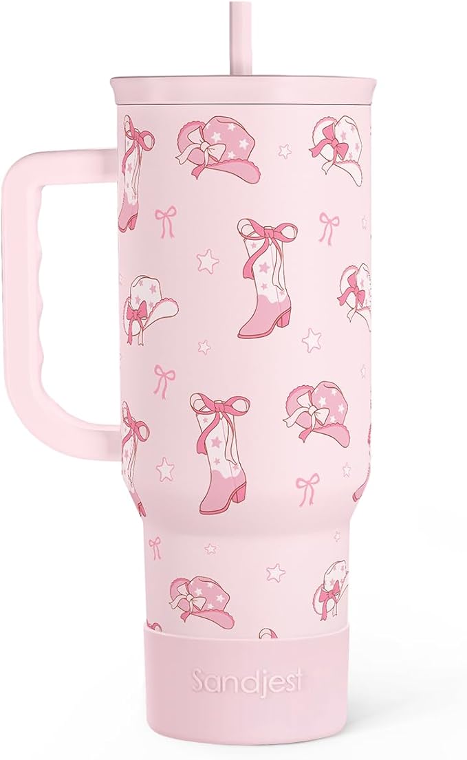 Cowgirl 40oz Slider Tumbler with Handle and Straw - Insulated Stainless Steel Travel Coffee Mug for Women Girls, Gift for Birthday, Christmas