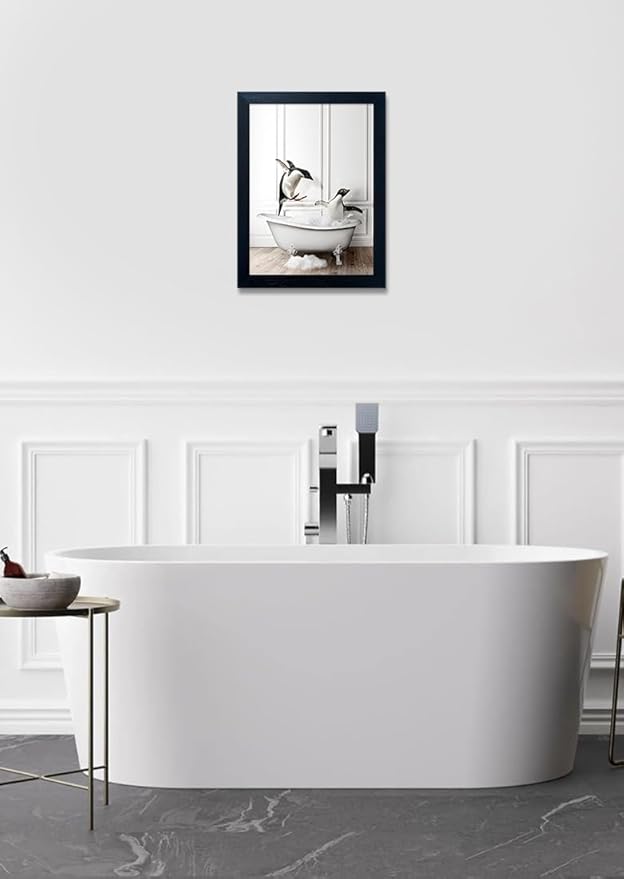 Framed Kids Bathroom Wall Decor Funny Bathroom Wall Art Black and White Canvas - Image 9