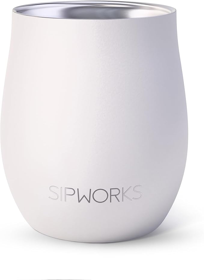 Sipworks Insulated Whiskey Tumbler - 8 oz Stainless Steel Bourbon Lowball Tumbler with Double Walled Vacuum Insulation - Spill Resistant Cocktail Nosing Glass Mug | Travel & Parties - White