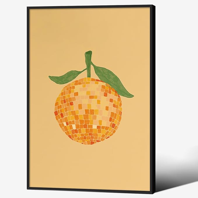 Retro Funky Orange Canvas Wall Art Fashion Disco Ball Aesthetic Posters 16X24 by Unknown