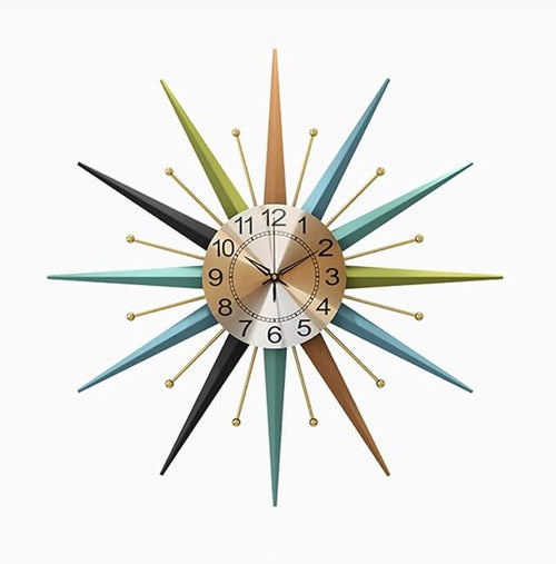 22 Inch Mid-Century Style Metal Crystal Wall Clock, Star-Shaped Silent by Unknown
