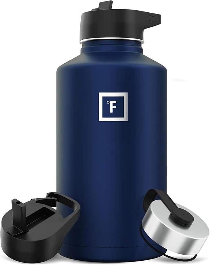 IRON °FLASK Camping & Hiking Hydration Flask with Straw, Wide Mouth Insulated Stainless Steel Sports Water Bottle - 64 oz Twilight Blue