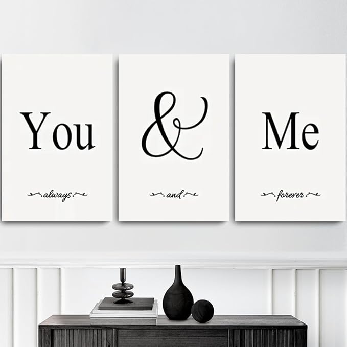 GUBIYU Black & White Bedroom 'You And Me' Love Words Art 24"x36" - Image 3