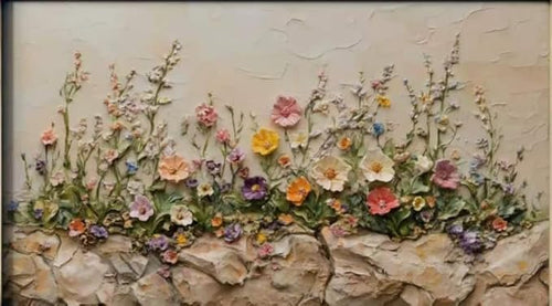 2Pcs Wood Framed Floral Canvas Wall Art Textured Relief Painting Prints Flower by NCYEL