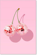 jkahh Funky Pink Cherry Poster Retro Disco Ball Canvas Wall Art Trendy Preppy by Unknown