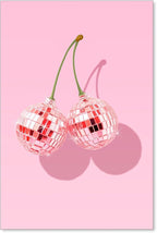 jkahh Funky Pink Cherry Poster Retro Disco Ball Canvas Wall Art Trendy Preppy by Unknown
