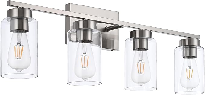 4 Light Bathroom Vanity Light Fixtures, Brush Nickel Modern Wall Lights - Image 4