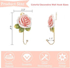 2 Pcs Pink Rose Decorative Wall Hooks, Fancy Resin Flower Towel & Key Hooks - Image 2