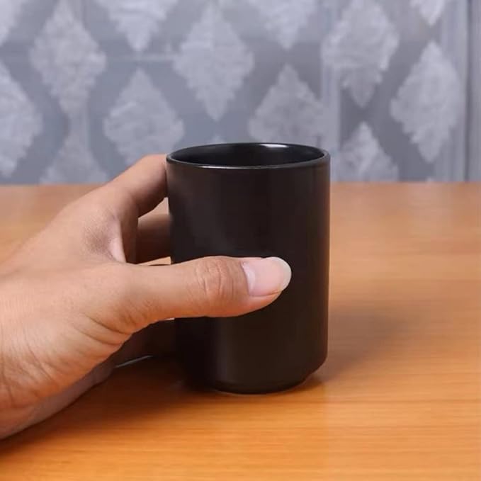 Japanese Ceramic Tea Cups, Handleless Ceramic Mugs, Simple Coffee Mugs, Solid Color Matte Glazed Tea Cups, Cups for Couples (Black)