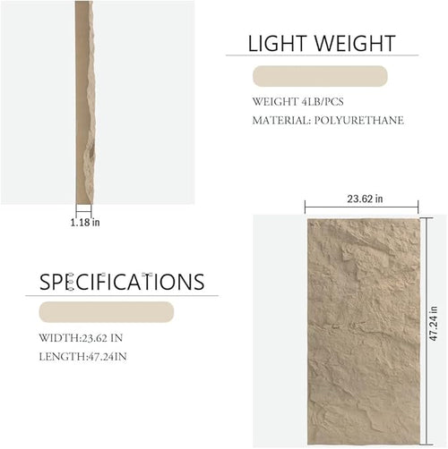 4-Pack 3D PU Stone Wall Panels for Interior Decor | Faux Stone Accent Tiles - Image 2
