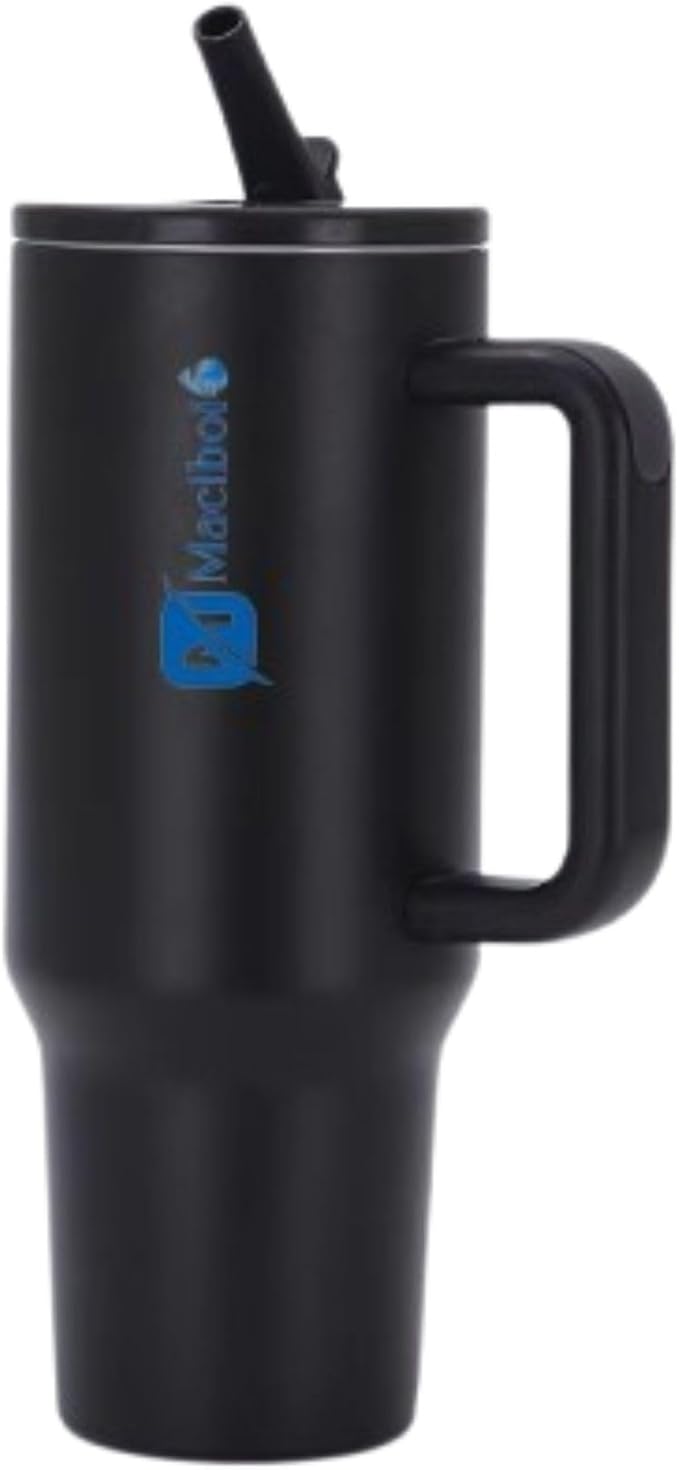 Stainless Steel Insulated Tumbler with Handle & Flip Straw - Leakproof Travel Mug for Hot & Cold Drinks - Reusable tumbler with Lid, Keeps Hot 6–8 Hours & Cold 8–10 Hours, Black | 40 oz |