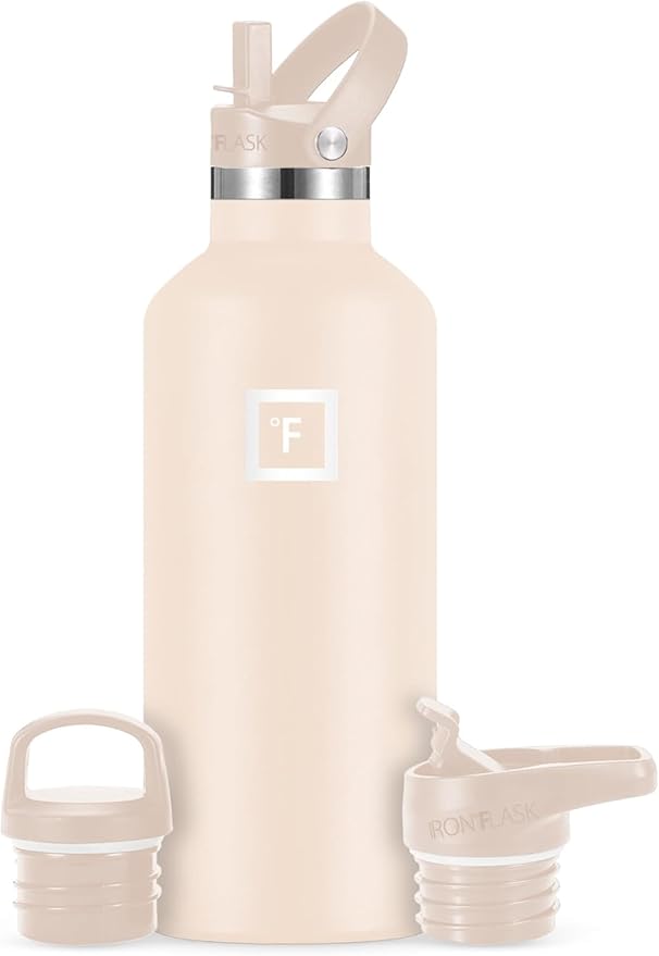 IRON °FLASK Camping & Hiking Hydration Flask with Straw, BPA-Free Insulated Stainless Steel Sports Water Bottle - 32 oz Sand