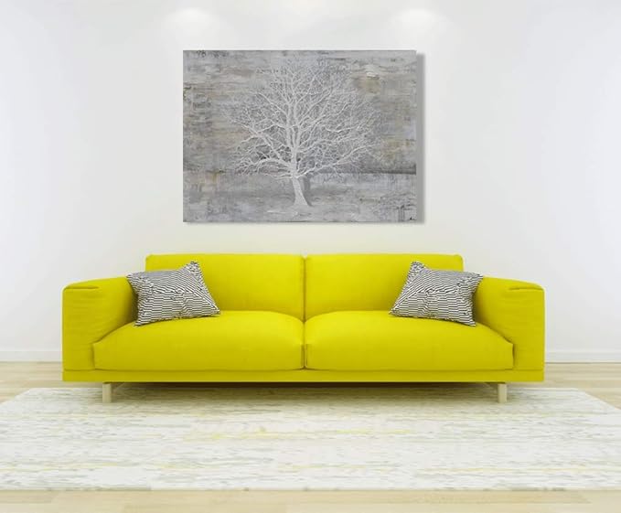 Yihui Arts Tree Of Life Canvas Wall Art Hand Painted Grey White Beige Paintings - Image 5