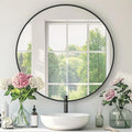 Black Round Mirror, 28 Inch Black Circle Mirror, Metal Frame Round Wall Mounted by Mfring