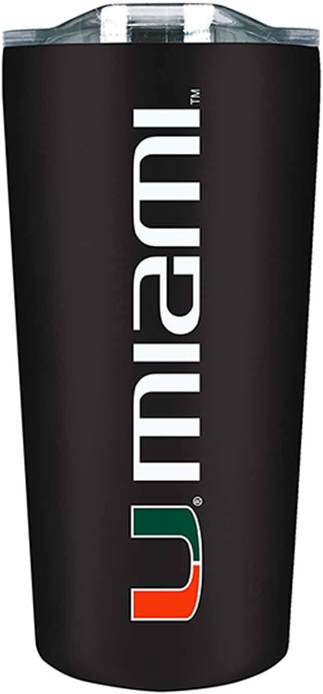 Campus Colors College Stainless Steel, Double Walled, Vacuum Insulated, Reusable Collegiate Tumbler with Slider-Top Lid for Travel, Sports, and Coffee, 18 oz (Miami Hurricanes - Black)