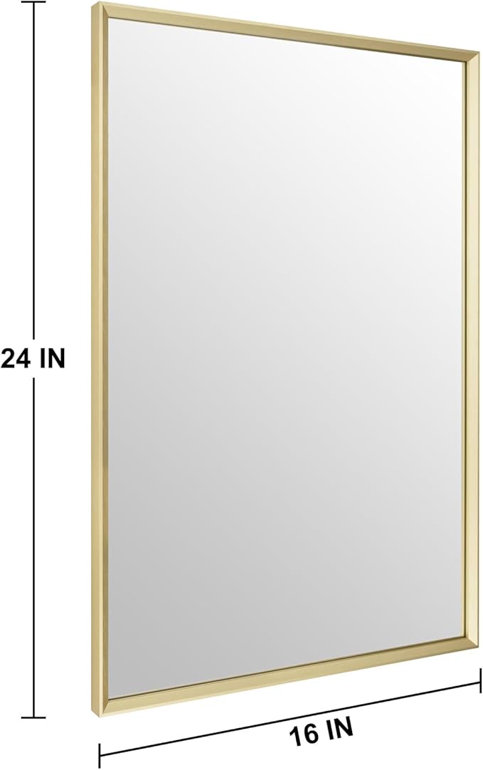 Bathroom Mirror for Wall, 16x24 Inch Metal Framed Mirror, Brushed Gold - Image 5