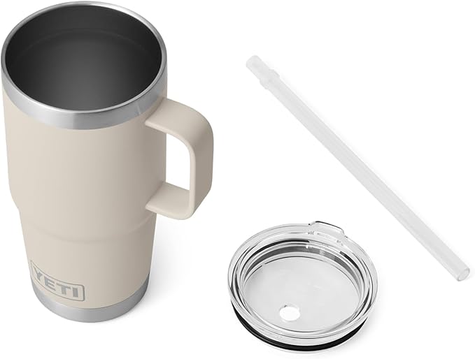 YETI Rambler 25 oz Tumbler with Handle and Straw Lid, Travel Mug Water Tumbler, Vacuum Insulated Cup with Handle, Stainless Steel, Cape Taupe