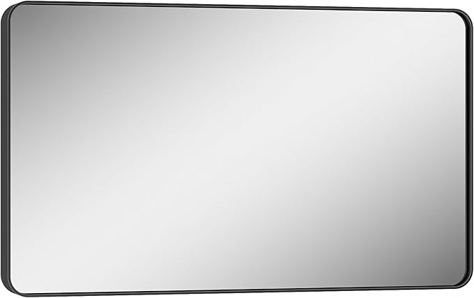 Keonjinn Black Vanity Mirror, 40 x 24 Inch Rounded Rectangle Matte Black - Image 8