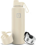 IRON °FLASK Camping & Hiking Hydration Flask with Spout, Wide Mouth Insulated Stainless Steel Sports Water Bottle - 40 oz Cashmere Cream
