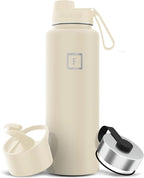 IRON °FLASK Camping & Hiking Hydration Flask with Spout, Wide Mouth Insulated Stainless Steel Sports Water Bottle - 40 oz Cashmere Cream