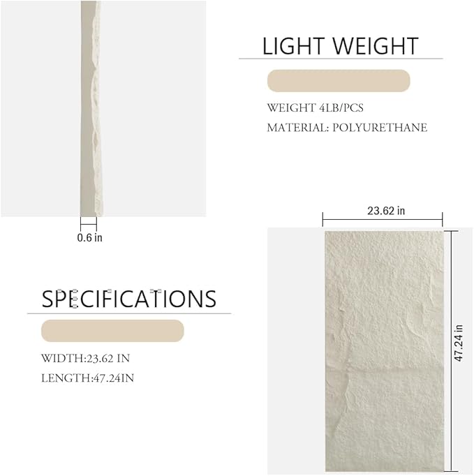 4-Pack 3D PU Stone Wall Panels for Interior Decor Faux Stone Accent Tiles - Image 2