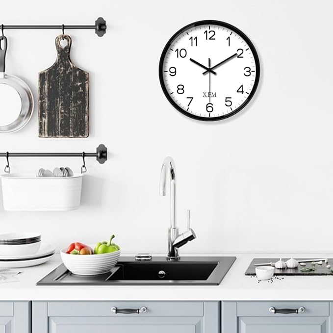 XFM Black Wall Clock 10 Inch Modern Small Wall Clocks Battery Operated Silent - Image 2