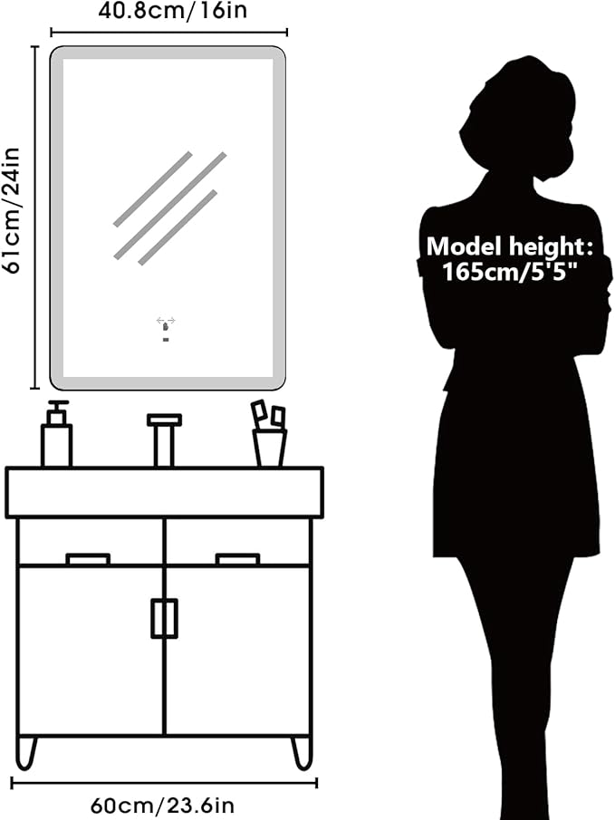 WARM&LOVE 16 x 24 Inch LED Bathroom Mirror, Hand Scan Sensor Anti-Fog Bathroom - Image 6